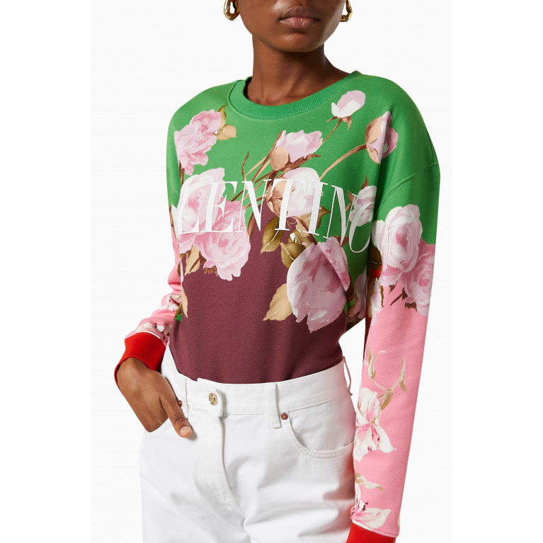 Valentino - Flying Flowers Sweatshirt in Cotton Blend Jersey