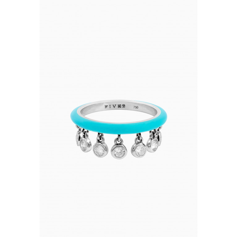 Five2 - Enamel Drop Ring with Diamonds in 18kt White Gold Blue