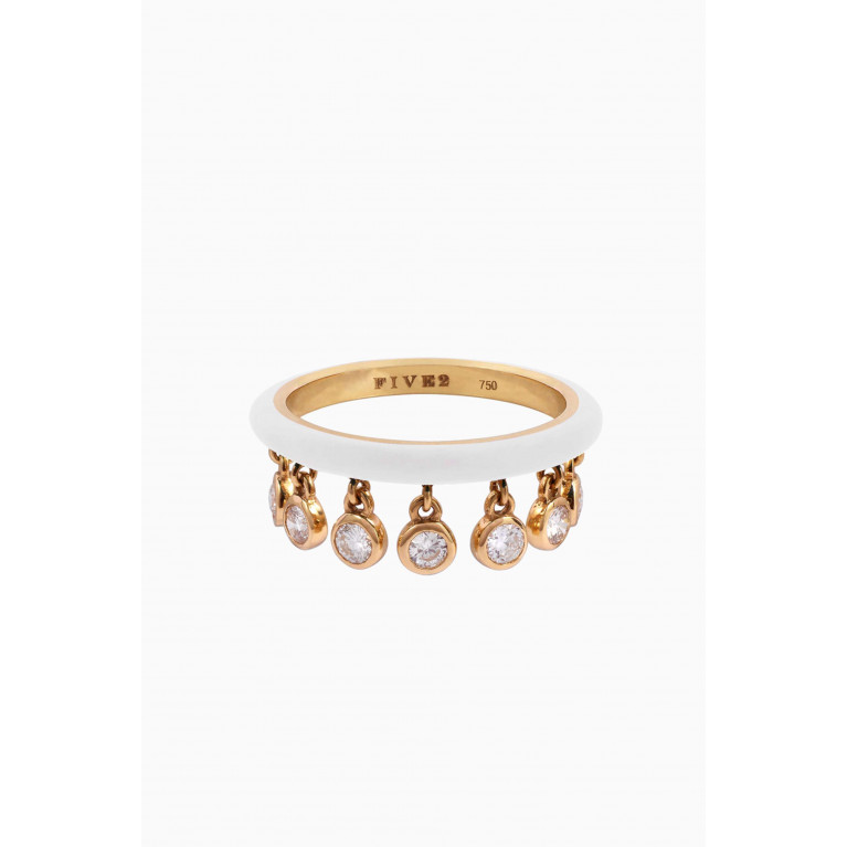 Five2 - Enamel Drop Ring with Diamonds in 18kt Yellow Gold White