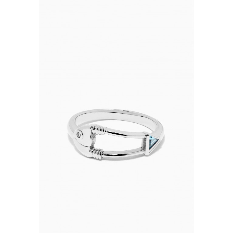 Kamushki - Safety Pin Pinky Ring in 18kt White Gold Blue