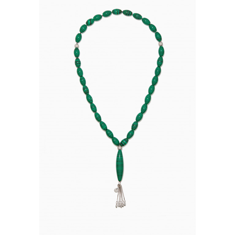 Tateossian - Oval Worry Beads in Malachite in Sterling Silver