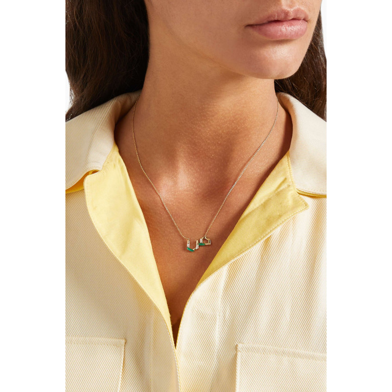 Charmaleena - 28 Initial Diamond Necklace with Aventurine in 18kt Yellow Gold