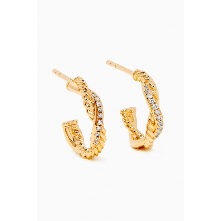 David Yurman - Petite Infinity Diamond Huggie Hoop Earrings in 18kt Yellow Gold