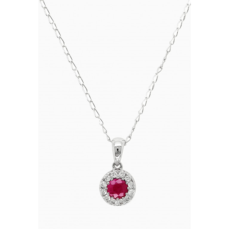 Baby Fitaihi - Classic Round Diamond Necklace with Ruby in 18kt White Gold Gold