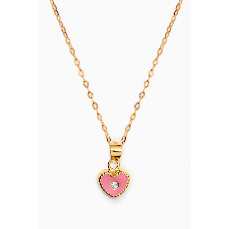 Baby Fitaihi - Heart Enamel Pendant with Diamond in 18kt Yellow Gold
