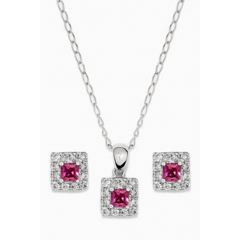 Baby Fitaihi - Classic Square Diamond Set with Ruby in 18kt White Gold