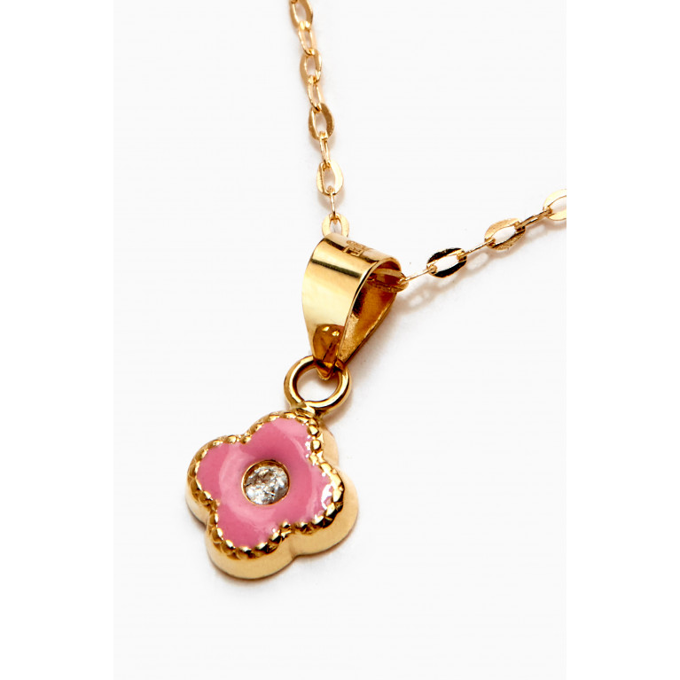 Baby Fitaihi - Clover Enamel Pendant with Diamond in 18kt Yellow Gold