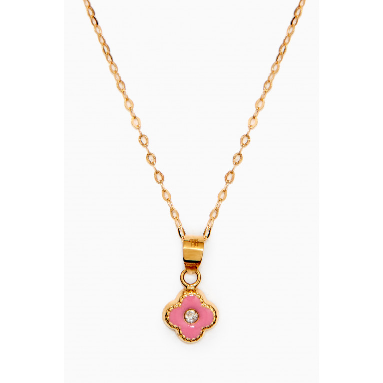 Baby Fitaihi - Clover Enamel Pendant with Diamond in 18kt Yellow Gold