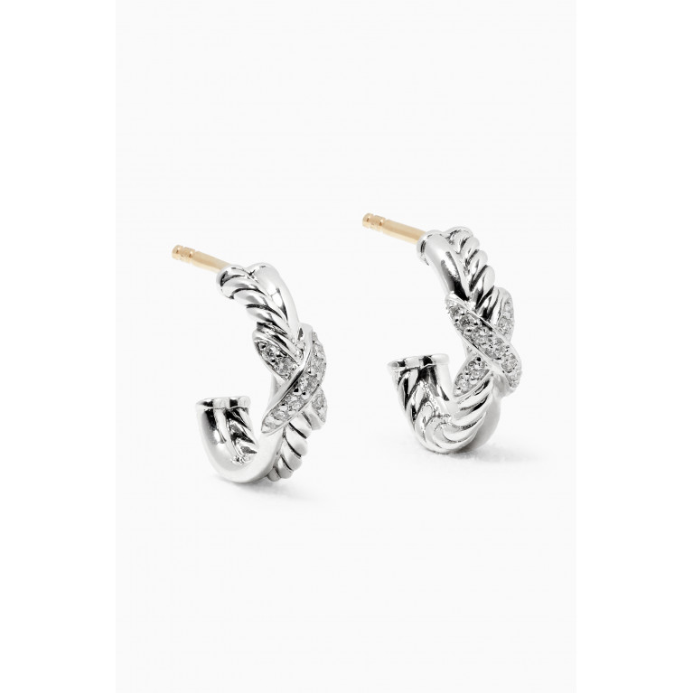 David Yurman - Petite X Mini Hoop Earrings with Pavé Diamonds in Sterling Silver