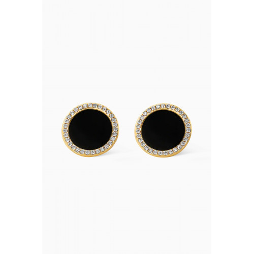 David Yurman - DY Elements® Button Earrings with Black Onyx & Pavé Diamonds in 18kt Yellow Gold Black