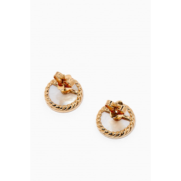David Yurman - DY Elements® Button Earrings with Mother of Pearl & Pavé Diamonds in 18kt Yellow Gold White