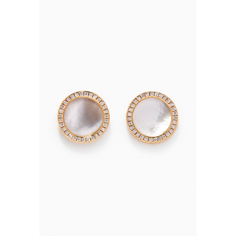 David Yurman - DY Elements® Button Earrings with Mother of Pearl & Pavé Diamonds in 18kt Yellow Gold White
