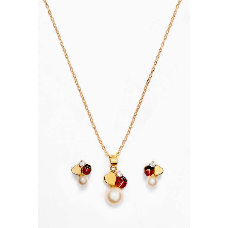 Baby Fitaihi - Ladybird Diamond Set with Pearls in 18kt Yellow Gold