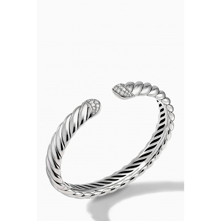 David Yurman - Sculpted Cable Cuff Bracelet with Pavé Diamonds in Sterling Silver
