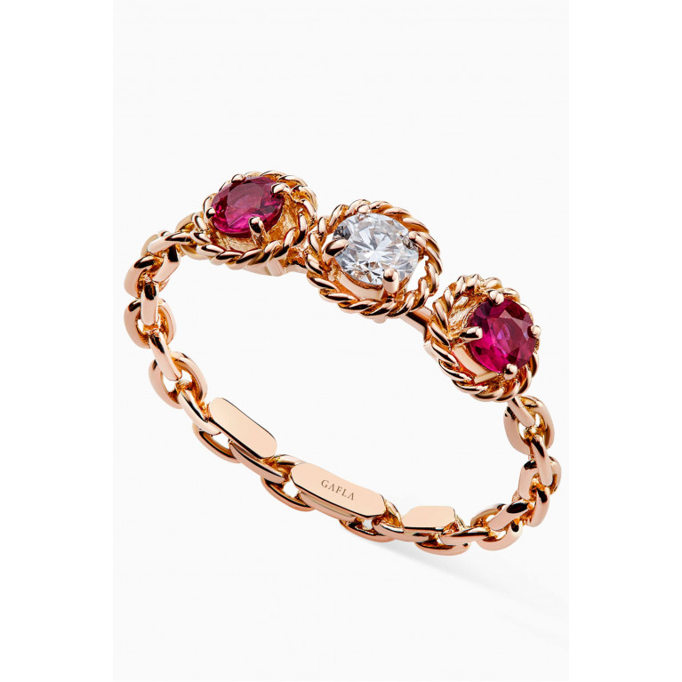 Gafla - Salasil Trio Diamond Ring with Ruby in 18kt Rose Gold Rose Gold