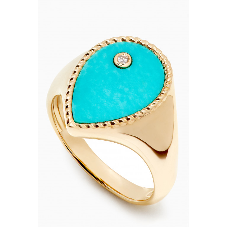 Yvonne Leon - Mademoiselle Pear Signer Ring with Turquoise in 9kt Yellow Gold Blue