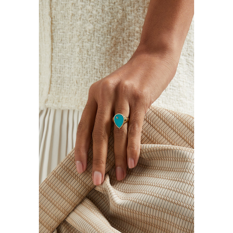 Yvonne Leon - Mademoiselle Pear Signer Ring with Turquoise in 9kt Yellow Gold Blue