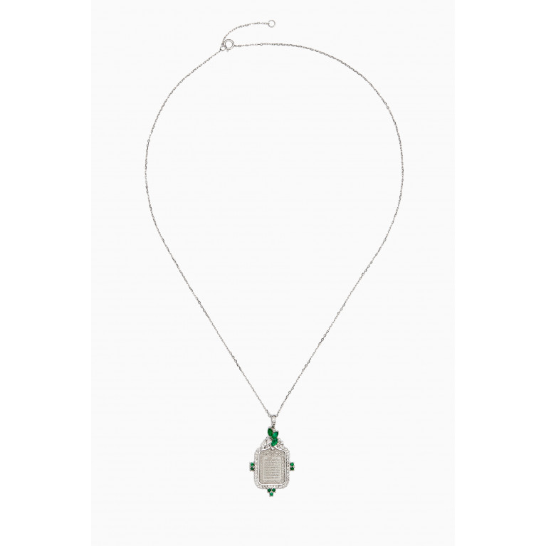 Kamushki - Ayut al Kursi Emerald Pendant with Diamonds in 18kt White Gold Silver