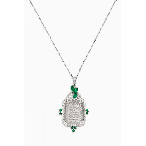 Kamushki - Ayut al Kursi Emerald Pendant with Diamonds in 18kt White Gold Silver