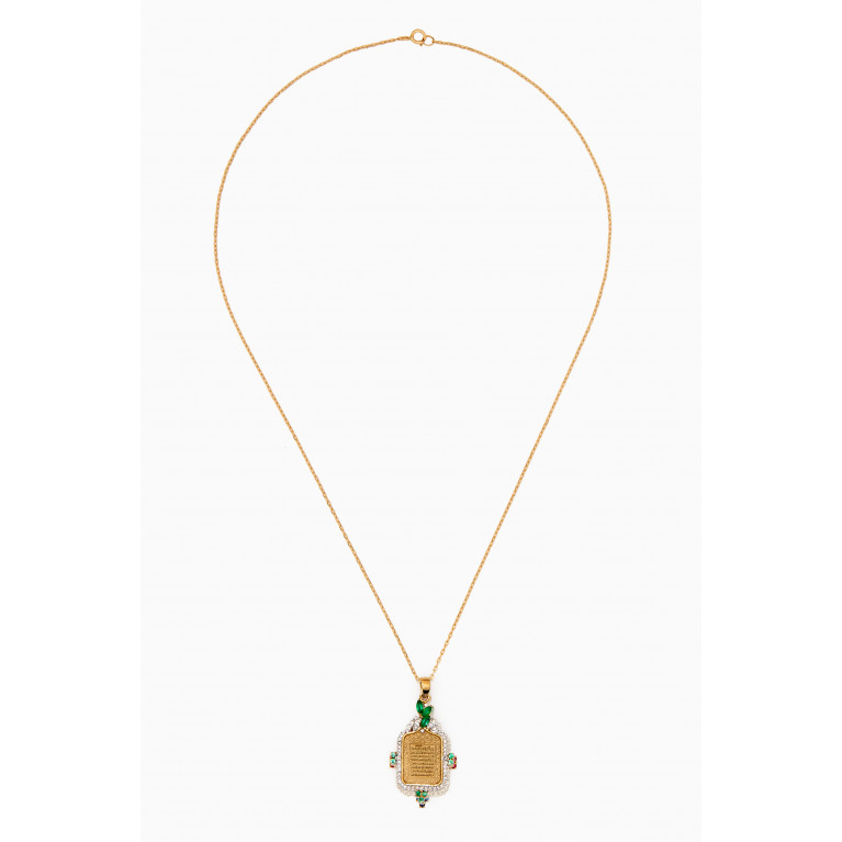 Kamushki - Ayut al Kursi Emerald Pendant with Diamonds in 18kt Yellow Gold Yellow