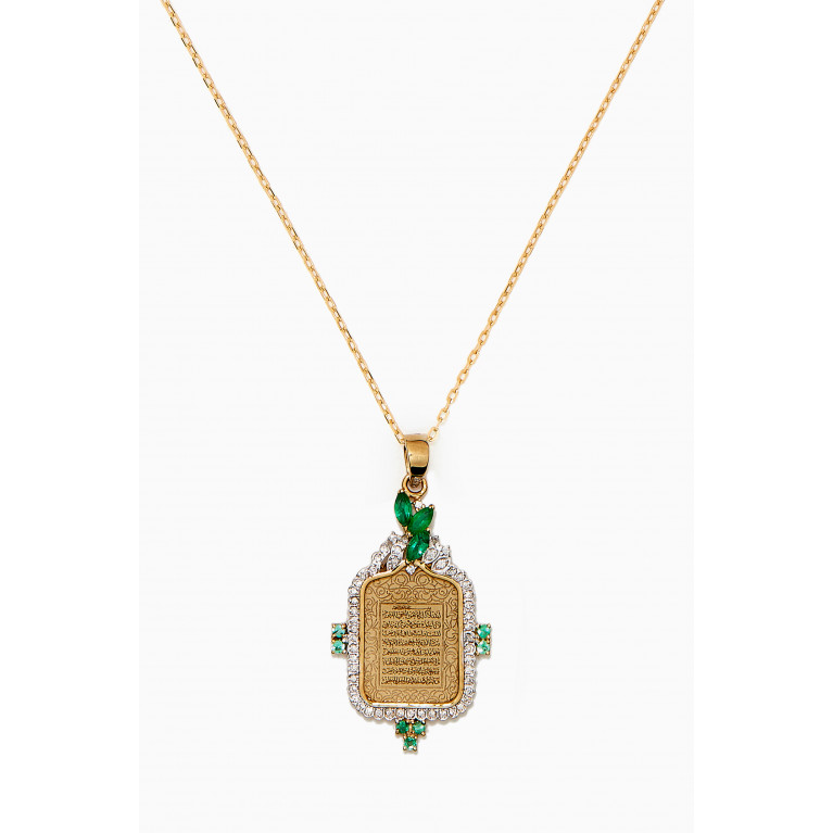 Kamushki - Ayut al Kursi Emerald Pendant with Diamonds in 18kt Yellow Gold Yellow