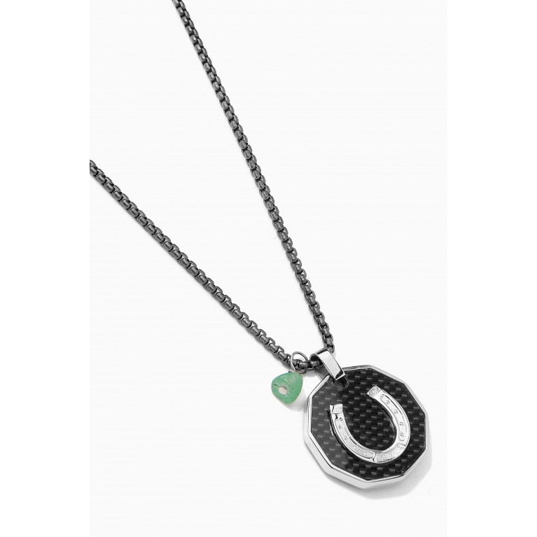 Tateossian - Infinity Knot & Horseshoe Reversible Necklace in Stainless Steel and Carbon Fibre