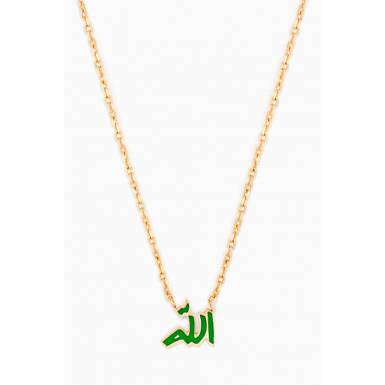 Bil Arabi - Mina "Allah" Enamel Necklace in 18kt Yellow Gold Green