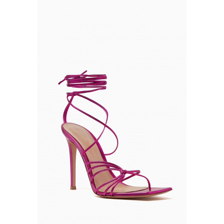 Gianvito Rossi - Sylvie 105 Sandals in Metallic Leather & Silk Pink