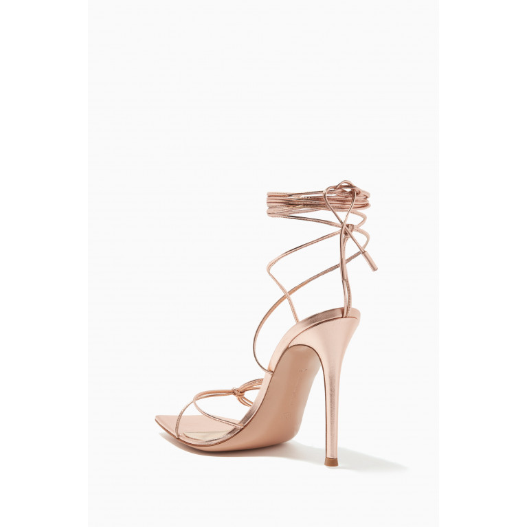 Gianvito Rossi - Sylvie 105mm Heel Sandals in Metallic Leather & Silk Neutral
