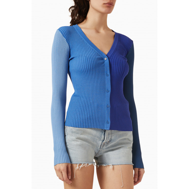 Staud - Cargo Sweater in Ribbed Knit Blue