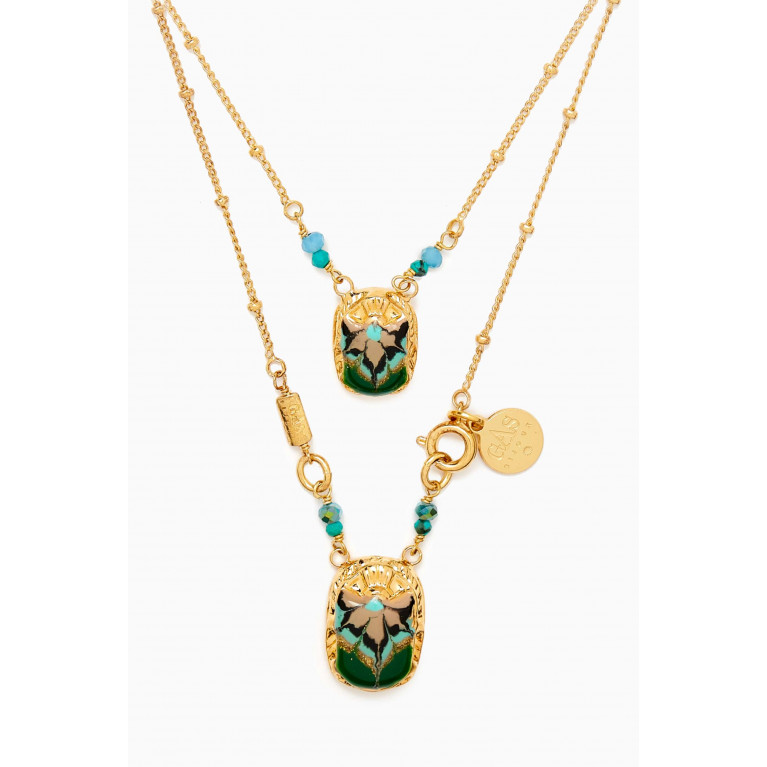 Gas Bijoux - Scap Scaramouche Double Pendant Necklace in Gold-plated Metal Blue