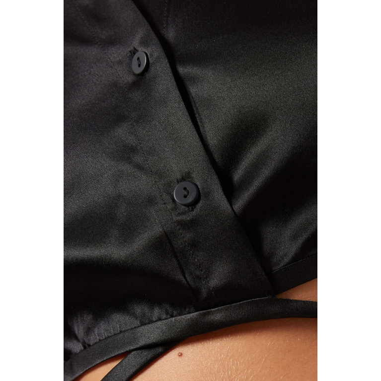 Christopher Esber - Cropped Tie Shirt in Matte Silk Satin Black