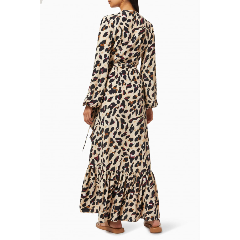 NASS - Frill Wrap Dress with Animal Print Brown