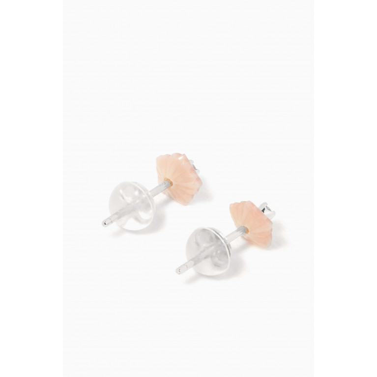 Baby Fitaihi - Floral Mother of Pearl Stud Earrings with Diamonds in 18kt White Gold
