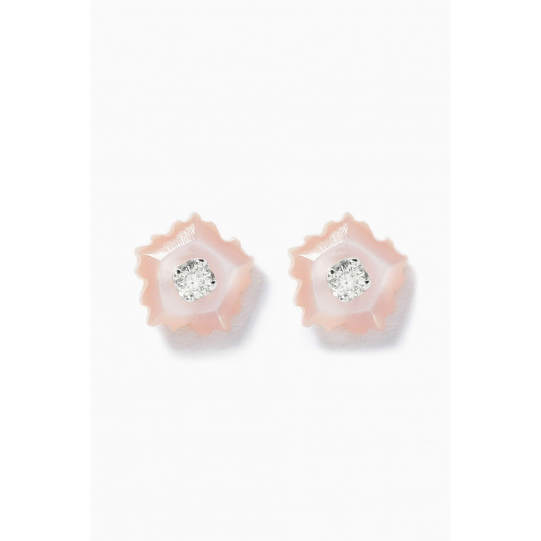 Baby Fitaihi - Floral Mother of Pearl Stud Earrings with Diamonds in 18kt White Gold