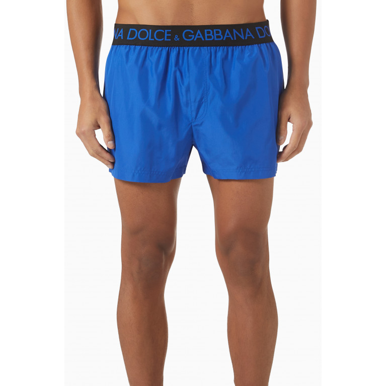 Dolce & Gabbana - Swim Shorts with Branded Waistband Blue
