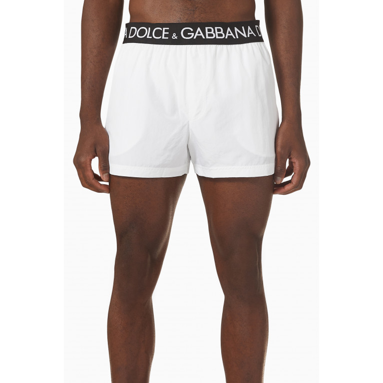 Dolce & Gabbana - Swim Shorts with Branded Waistband White