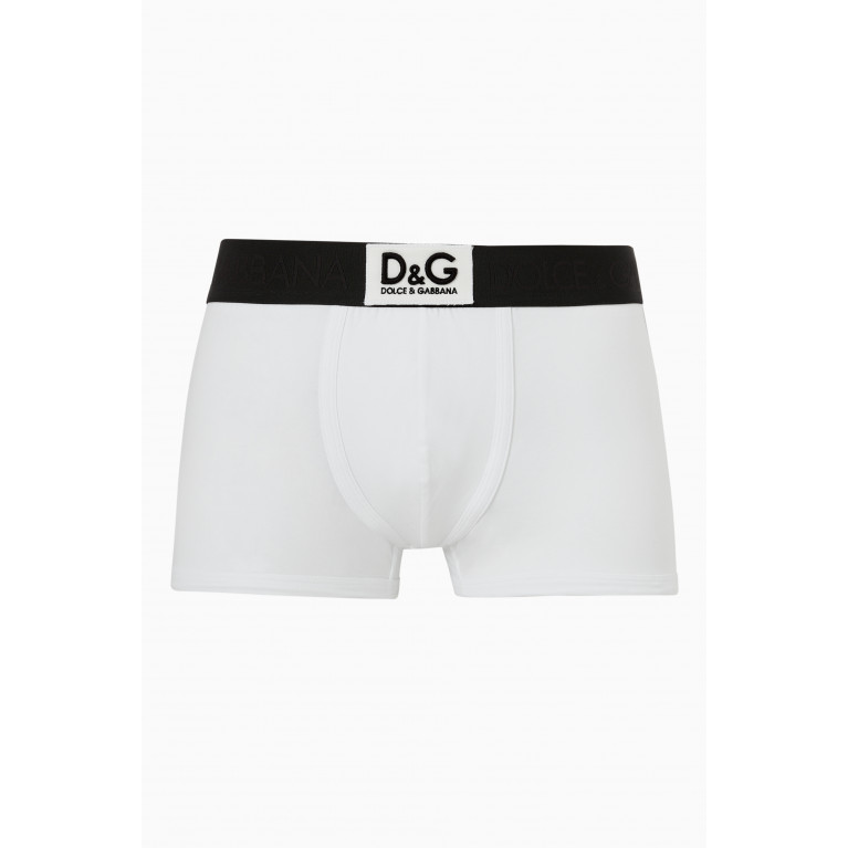 Dolce & Gabbana - Boxers with D&G Patch in Two-way Stretch Cotton White