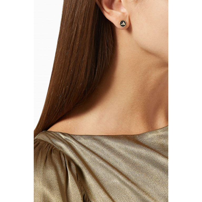 Bil Arabi - Mina "H" Round Enamel Earrings in 18kt Yellow Gold