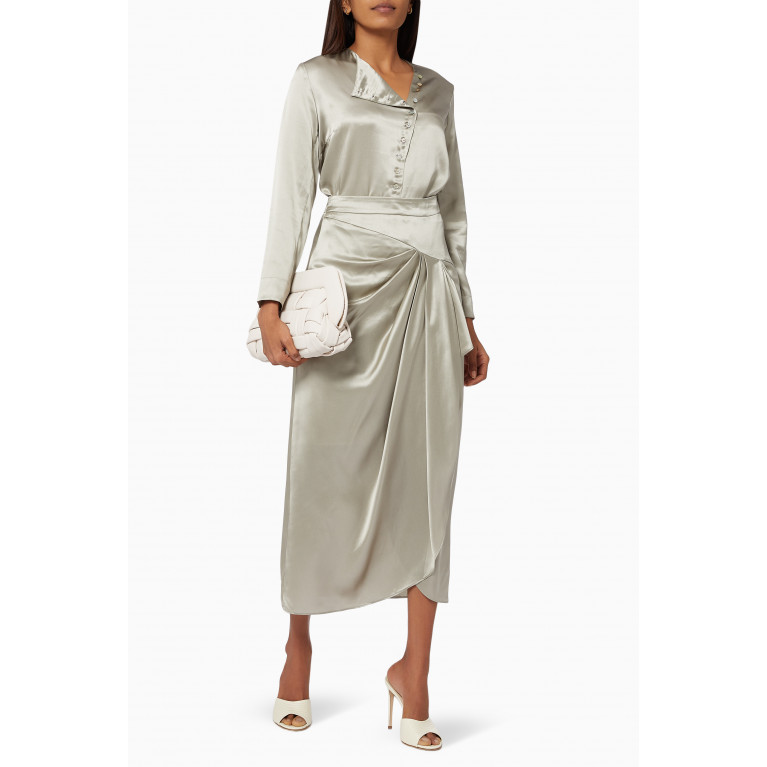NIILI - Draped Midi Skirt in Satin Silk