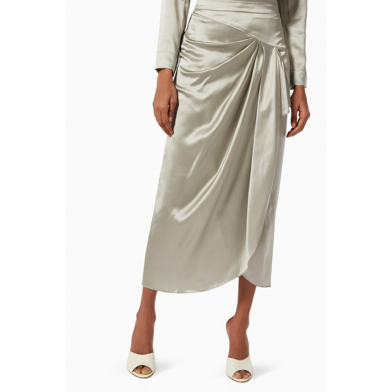 NIILI - Draped Midi Skirt in Satin Silk