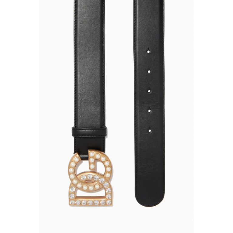 Dolce & Gabbana - Belt with Rhinestone & Pearl Millenial DG Logo in Leather, 40mm