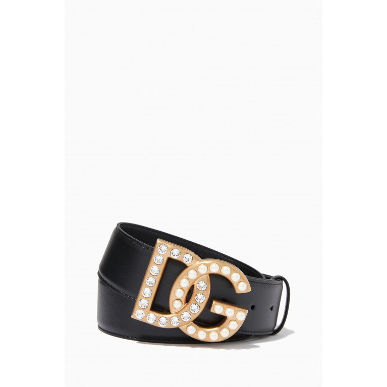 Dolce & Gabbana - Belt with Rhinestone & Pearl Millenial DG Logo in Leather, 40mm
