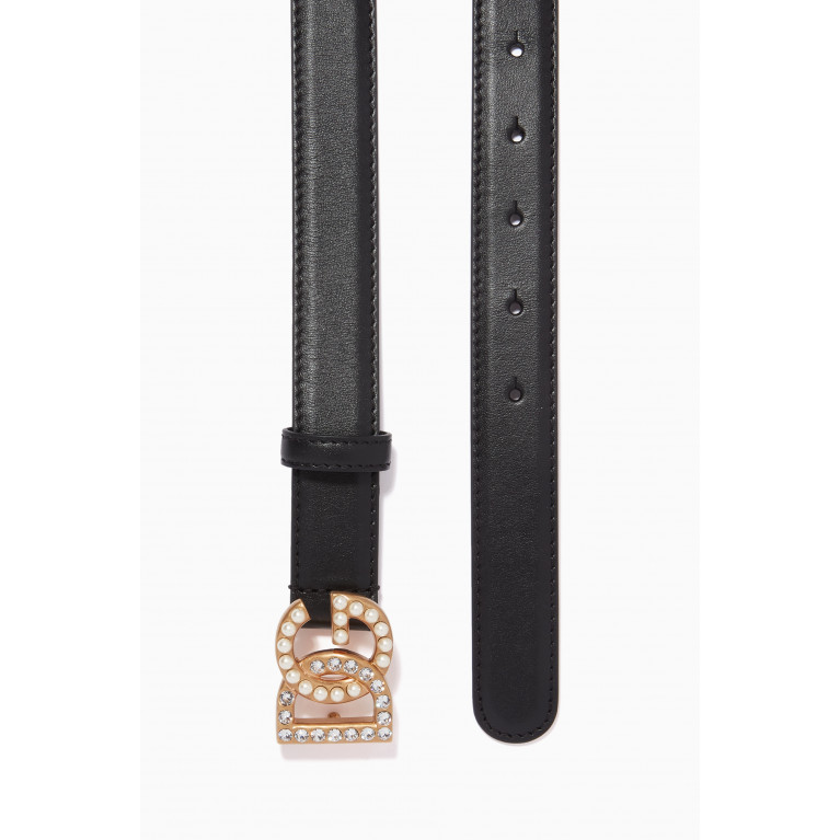 Dolce & Gabbana - Belt with Rhinestones & Pearls Millennial DG Logo in Leather, 25mm