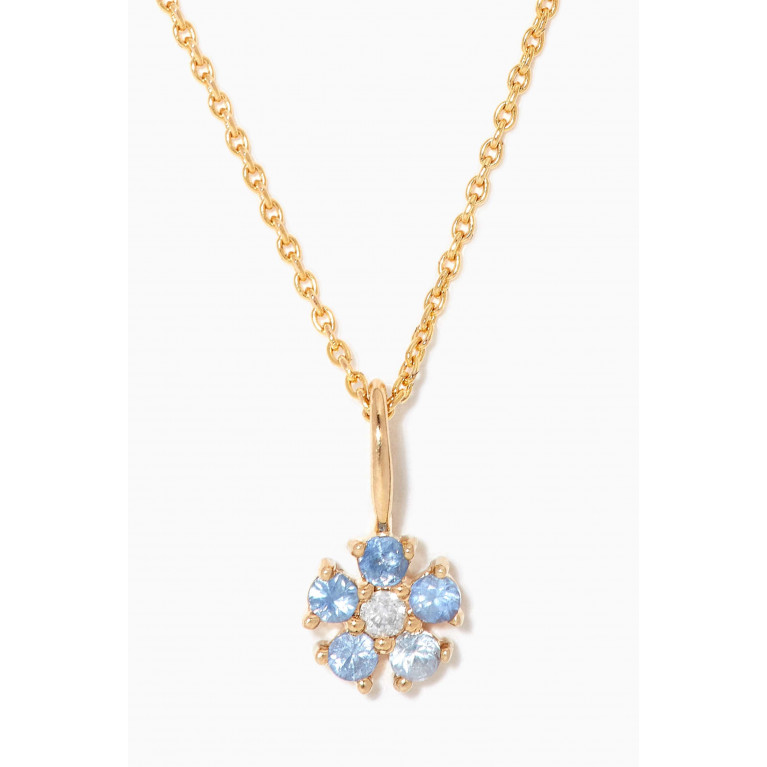 STONE AND STRAND - Blue Sapphire Flower Necklace with Diamond in 10kt Yellow Gold