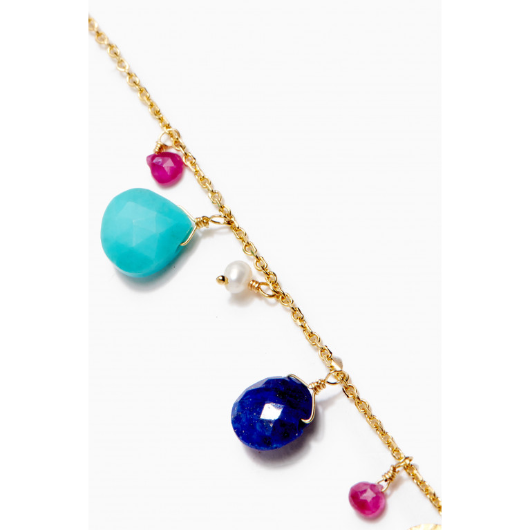 Dima Jewellery - Turquoise & Lapis Lazuli Drop Necklace with Diamond Eye in 18kt Gold