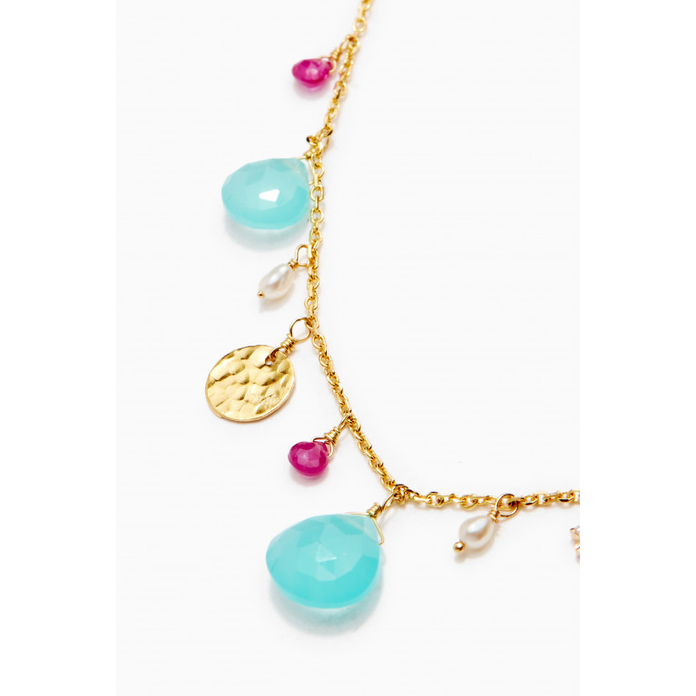 Dima Jewellery - Chalcedony Drop Necklace with Diamond Charms in 18kt Gold