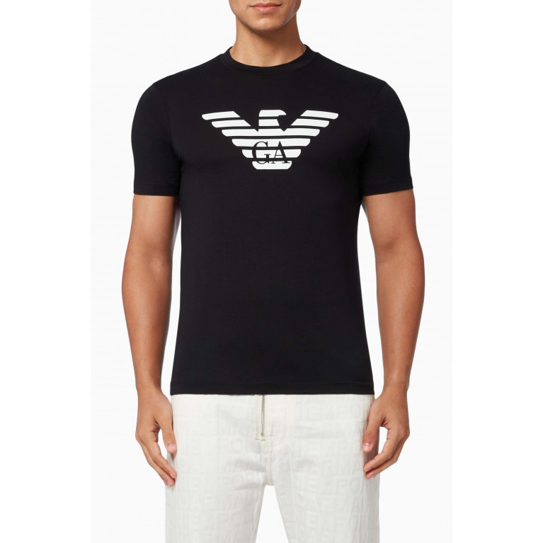 Emporio Armani - EA Macro Logo T-shirt in Cotton Jersey Black