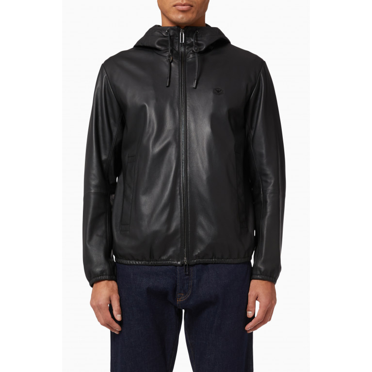 Emporio Armani - Essential Capsule Collection Hooded Zip-up Jacket in Leather