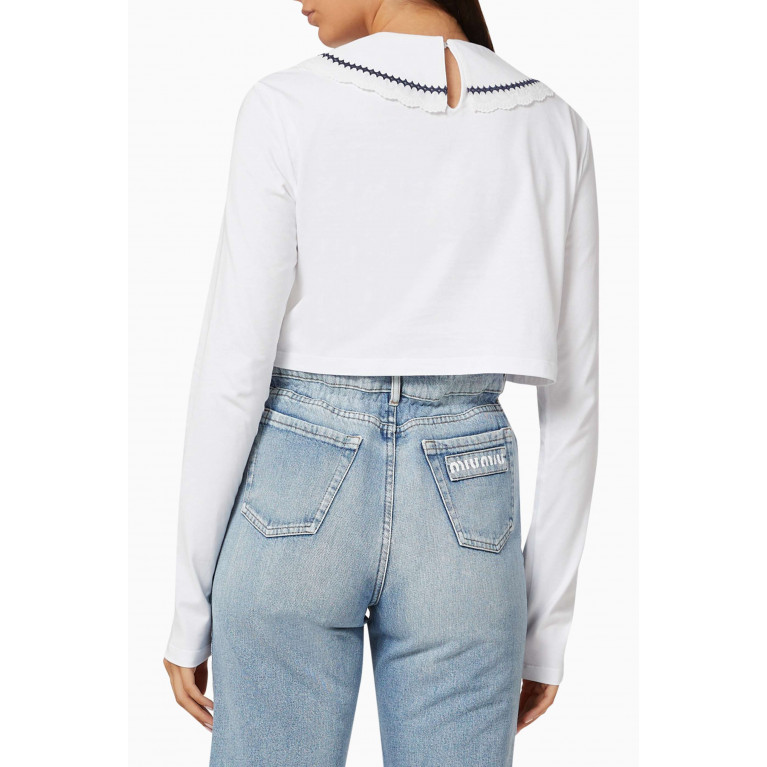 Miu Miu - Wide Collar Cropped T-shirt in Cotton Jersey